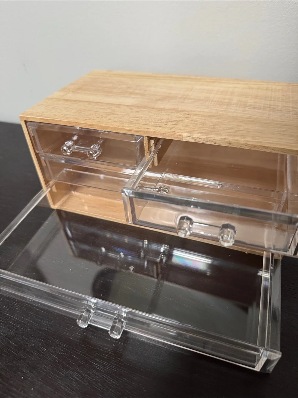 Bamboo and Clear Acrylic 4-Drawer Organizer
